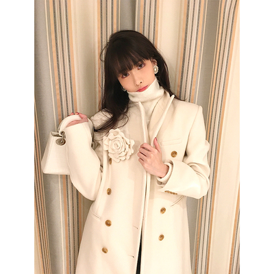 Boamarket 白色手工本布立体花朵胸针可拆卸毛呢大衣女秋冬长外套