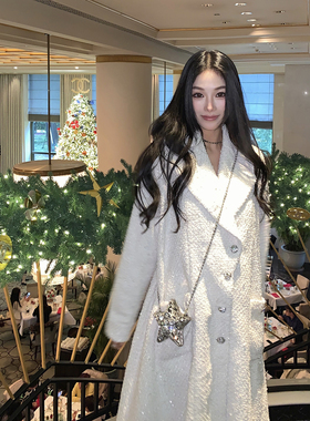 Boamarket【典藏系列】圣日尔曼大道 珍珠斗篷大衣女冬季毛呢外套