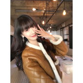 Boamarket 格纹环保皮毛一体羊羔毛外套女秋冬蓬松保暖软软面包服