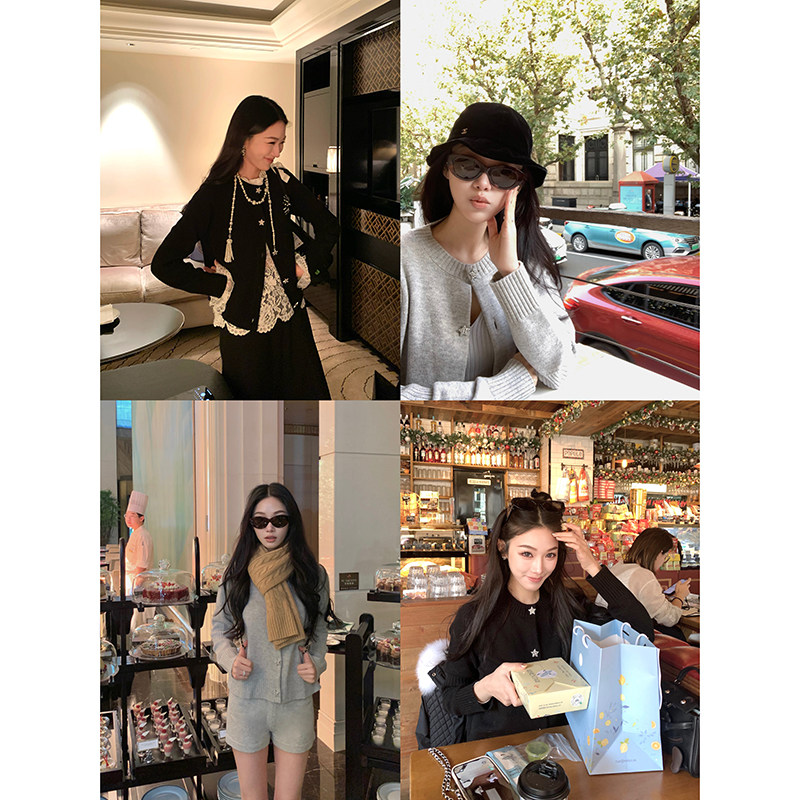 Boamarket 黑灰2色五角星毛衣开衫套装女小香风上衣短裤两件套,女装/女士精品,毛针织衫,淘宝优惠券,粉丝福利购,淘宝优惠卷