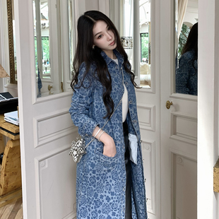 显瘦大衣 高级感修身 Boamarket 山茶花牛仔长外套轻奢复古女冬季