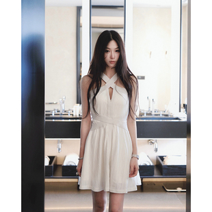 Boamarket 挂脖绑带连衣裙女夏新款小众设计感收腰显瘦时髦大裙摆