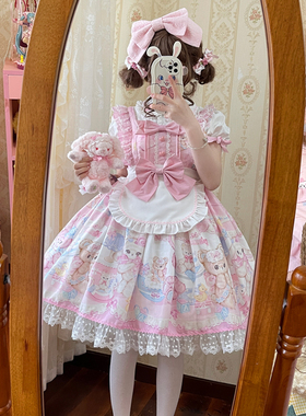 韩菇凉{现货}~原创设计Lolita甜心兔熊洋装甜美可爱jsk吊带连衣裙