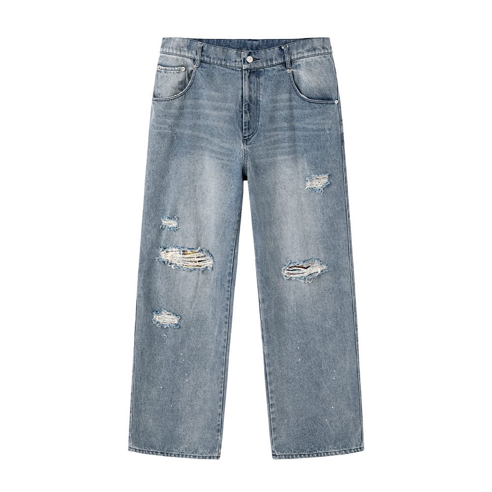 mocuishle (MCSL) Hybrid Jeans 格纹拼接牛仔长裤