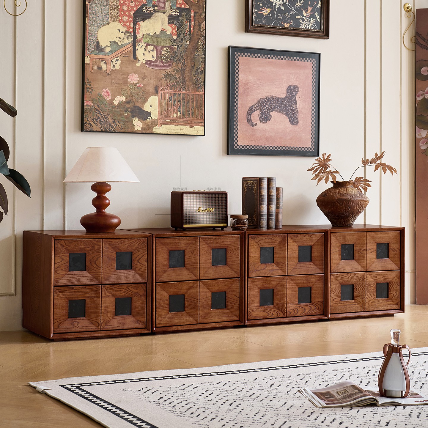 中古风实木光阴柜储物柜法式复古实木斗柜小户型中古实木斗柜