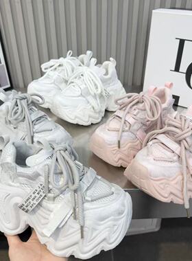 欧洲站厚底网面老爹鞋女2026春季新款小个子透气系带潮鞋2628-K03