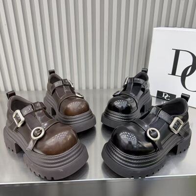 英伦法式厚底增高女皮带扣乐福鞋