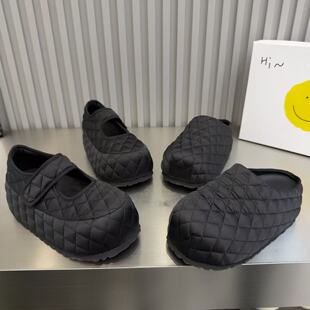 8CM内增高菱格纹一字带玛丽珍女鞋2026新款大头魔术贴单鞋699-75