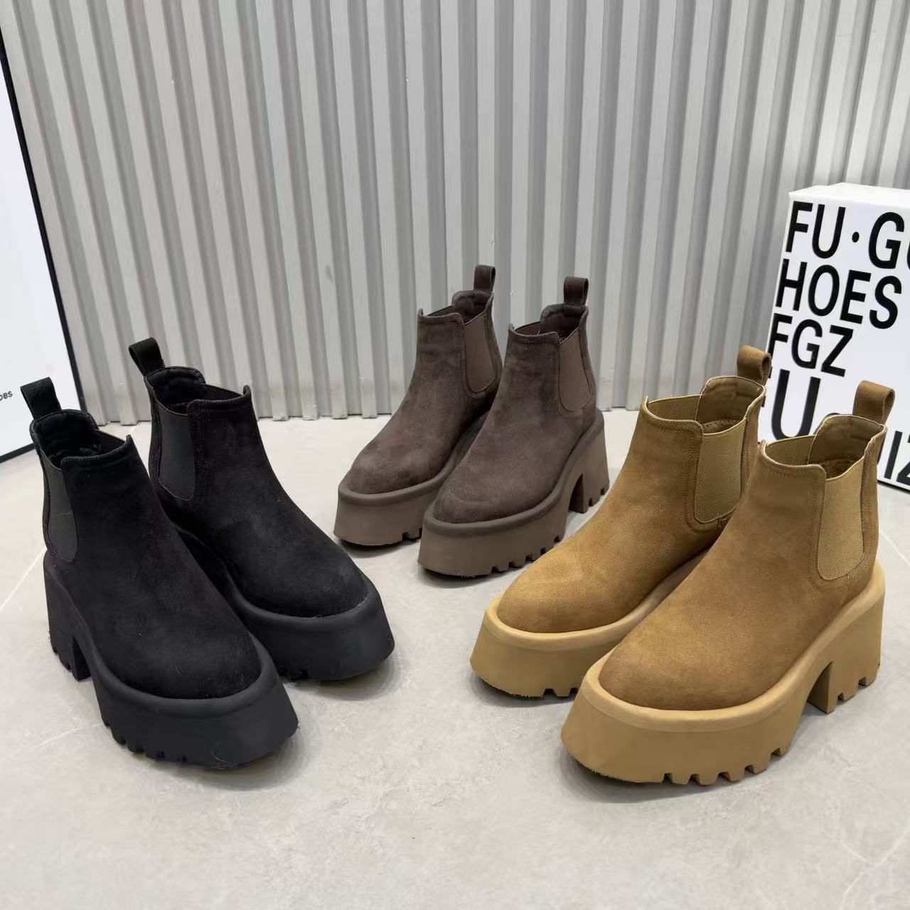 增高松糕棕色8cm厚底复古套脚