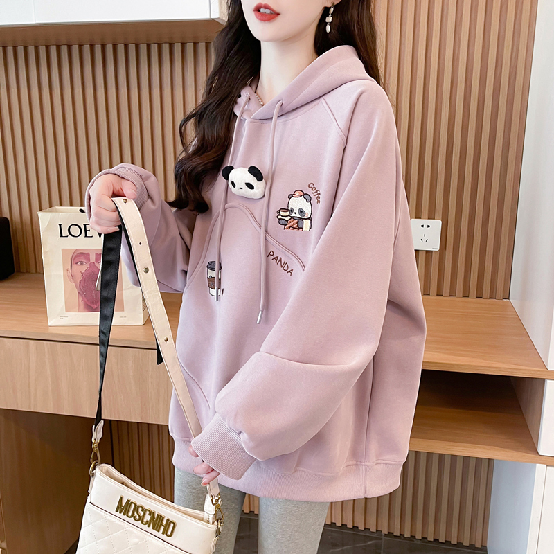 小个子连帽卫衣女秋冬2025韩版宽松大码女装加绒加厚百搭上衣外套