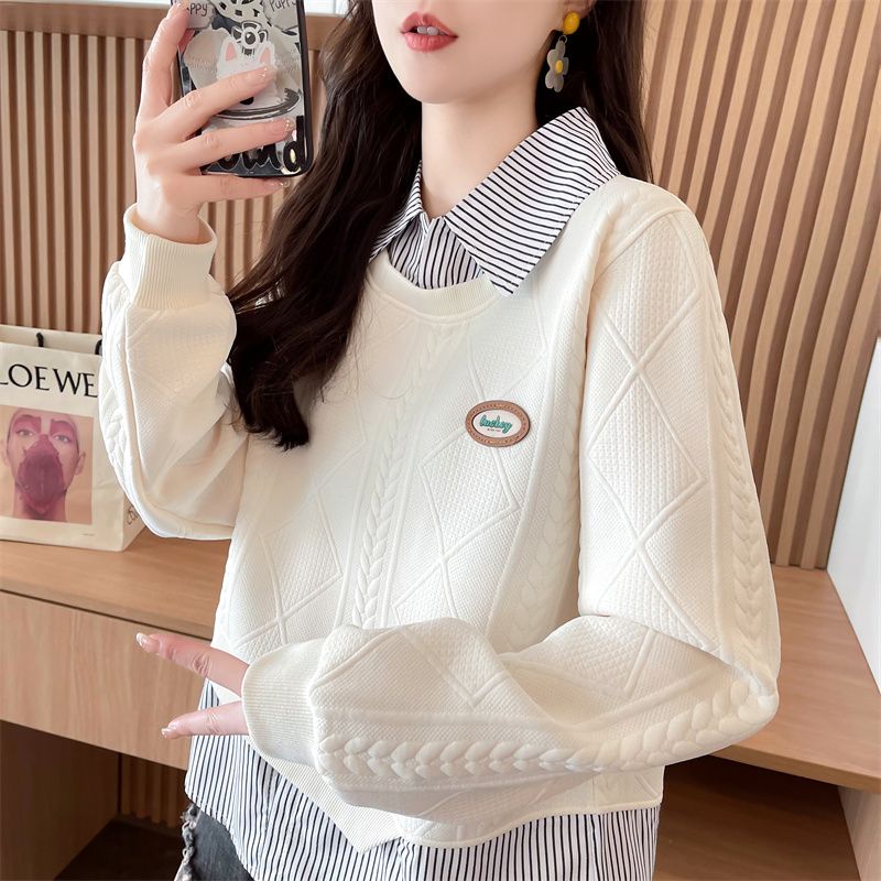 春秋季韩版宽松慵懒风拼接卫衣女