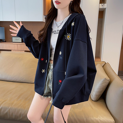 春秋季小个子刺绣百搭外套女卫衣