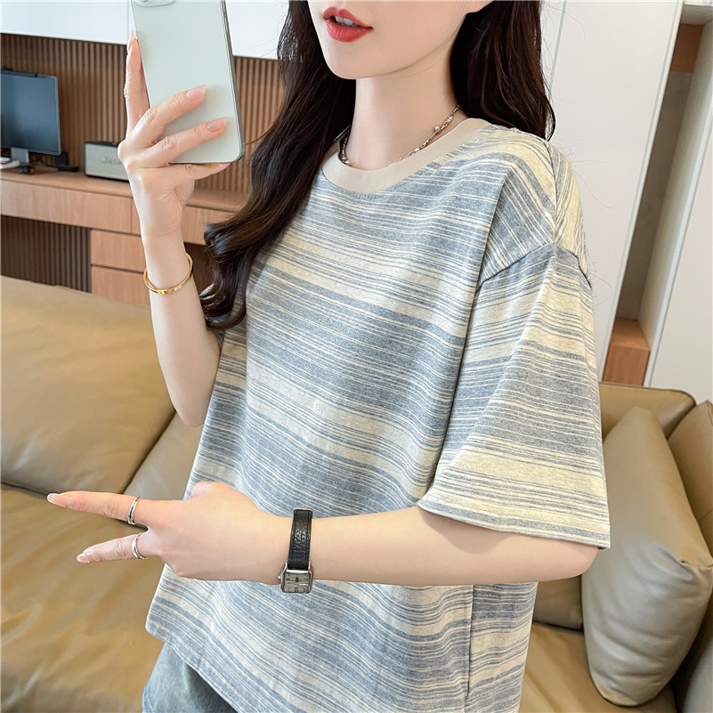 半袖高级感设计感条纹短袖t恤女图片