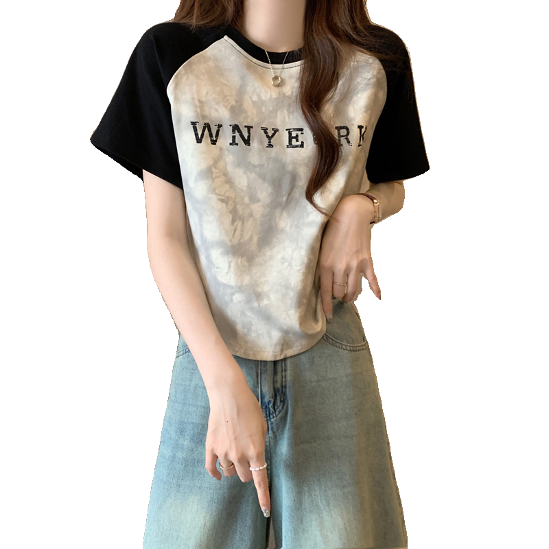 小个子正肩t恤女短袖夏季2025新款韩版宽松大码女装短款纯棉上衣