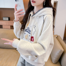 早秋灰色连帽卫衣女春秋季2025新款宽松薄款小个子初中生上衣外套