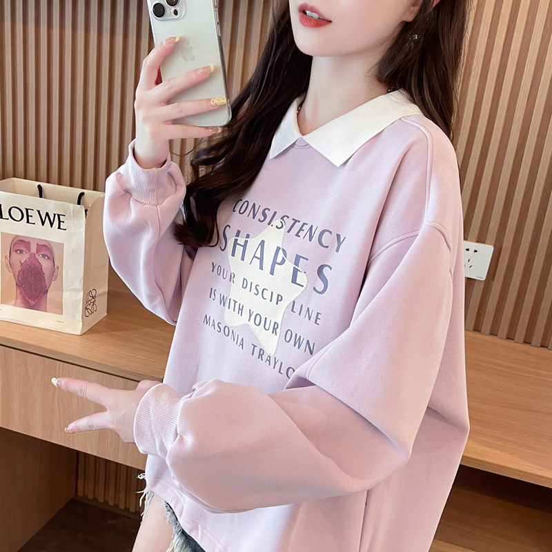 假两件polo领卫衣女春秋季2025新款韩版宽松薄款百搭早秋上衣外套,女装/女士精品,卫衣/绒衫,淘宝优惠券,粉丝福利购,淘宝优惠卷