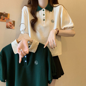 女装 宽松大码 胖mm遮肚显瘦小个子polo领上衣 t恤女夏韩版 正肩短袖