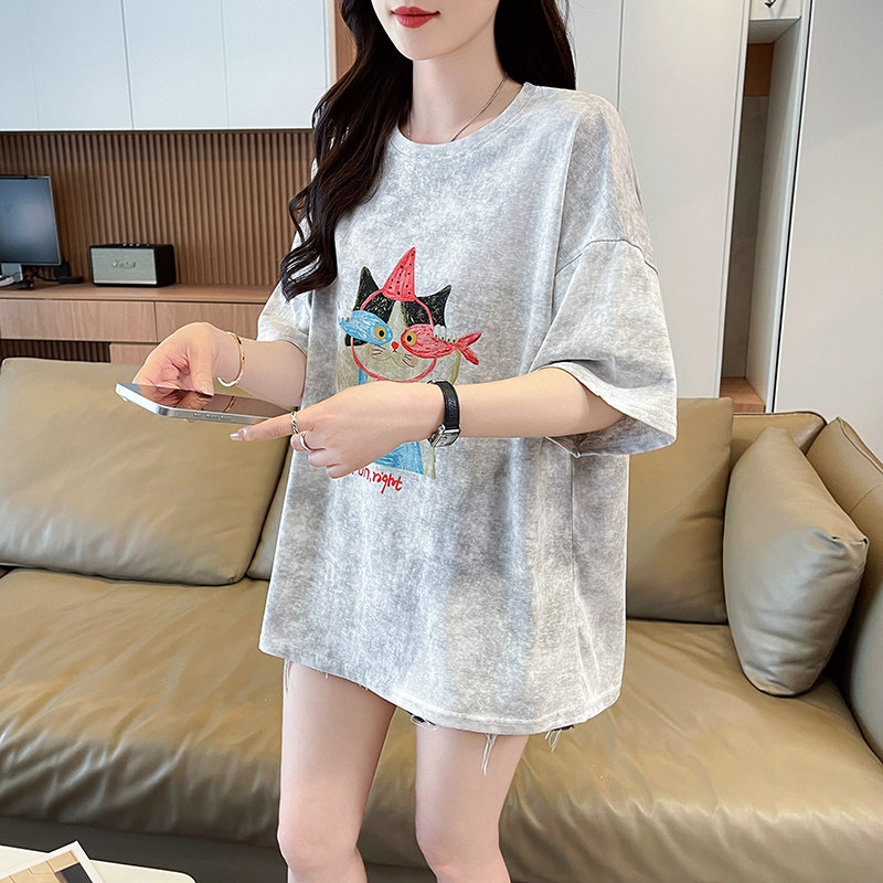 设计感小众卡通印花短袖t恤女夏图片