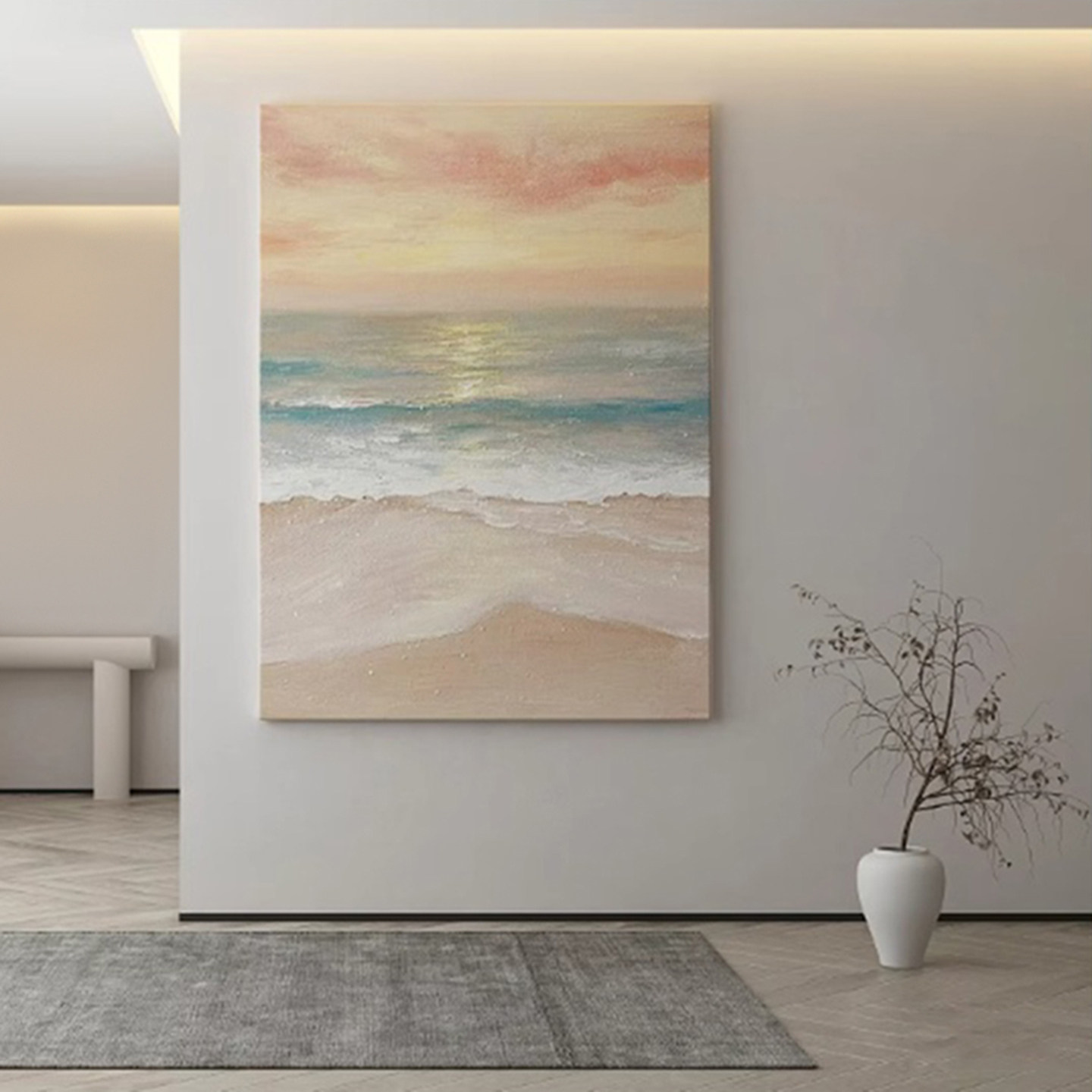 现代简约装饰画砂岩肌理海浪客厅玄关挂画酒店过道背景墙餐厅壁画