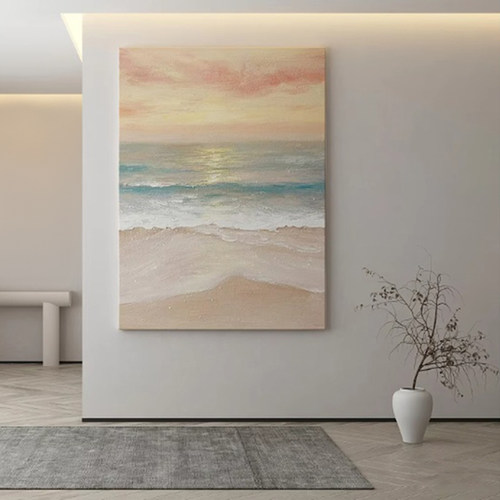 现代简约装饰画砂岩肌理海浪客厅玄关挂画酒店过道背景墙餐厅壁画