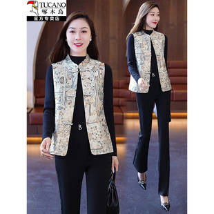 啄木鸟国风唐装马甲女春秋外套2026新款爆款春季妈妈坎肩马夹外穿