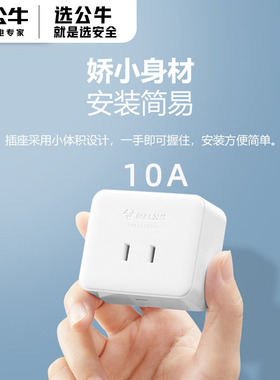 公牛明装面板插座二三脚10A扁两孔2眼单相单孔简易插板小型GN-Z1