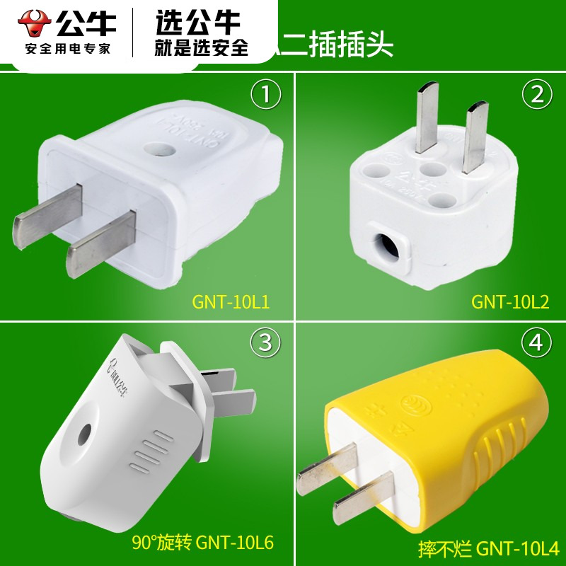 公牛可旋转两脚插头10A