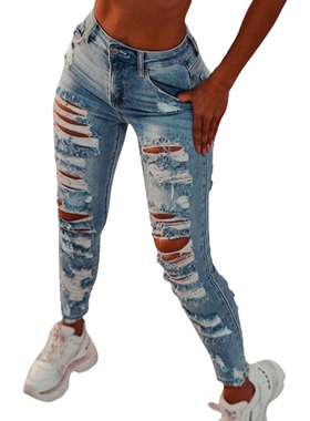 Skinny Street High Waist Ripped Jeans紧身街头高腰破洞牛仔裤