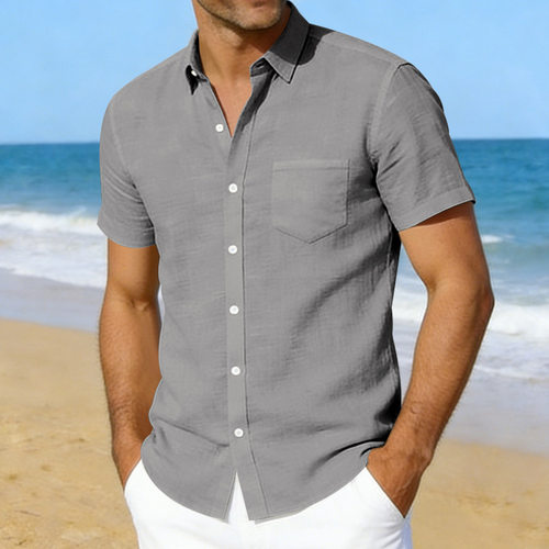 男士纯色翻领休闲衬衫上衣Men's solid colorlapelcasualshirttop
