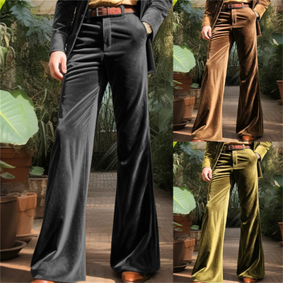男士金丝绒喇叭西裤 Gold velvet trumpet solid color trousers