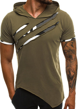 Men's Hooded T-Shirt Broken Copper Fitness Short Sleeve男T恤