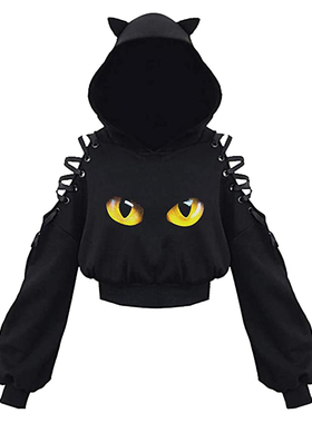 Animal tethered hooded navel sweater 动物系绳连帽露肚脐卫衣