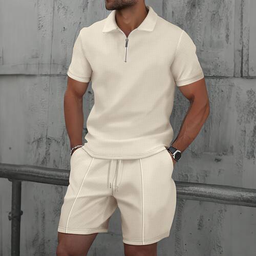 纯色翻领短袖短裤套装Solid color collar shortsleevedshortsset