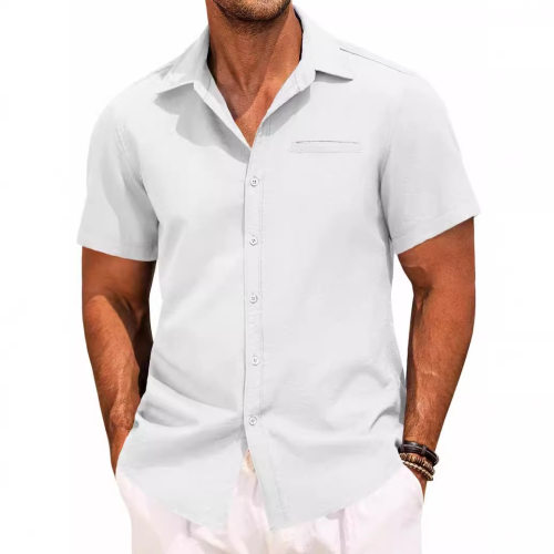 Men's collar short sleeved button up shirt翻领短袖纽扣衬衫男