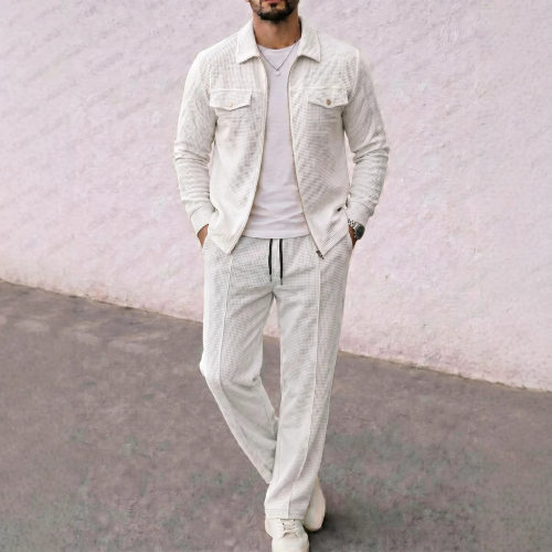 Two piece set of button up shirt and pants纽扣衬衫长裤两件套