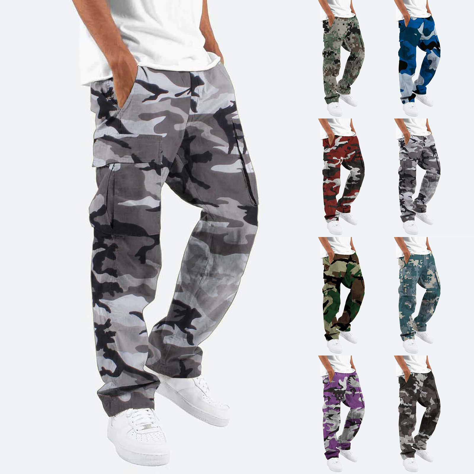 Camouflage drawstring pocket work pants迷彩抽绳口袋工装裤男