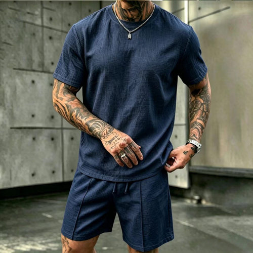 圆领短袖短裤男士套装Round neck short sleeved shorts men'sset