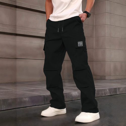 纯色系绳直筒长裤Solid color drawstring straight leg pants