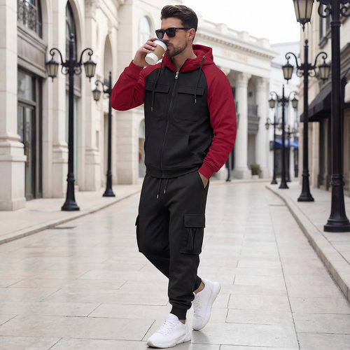 Men's hooded top and work pants set男士连帽上衣工装裤套装