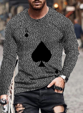 Spades A3D Printed Crew Neck Long Sleeves黑桃A3D打印圆领长袖