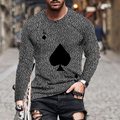 Spades A3D Printed Crew Neck Long Sleeves黑桃A3D打印圆领长袖