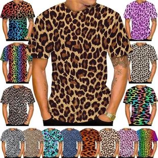 Leopard print 3D printed short sleeved top豹纹3D印花短袖上衣
