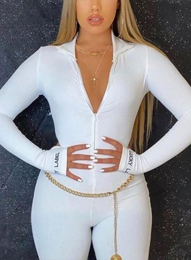 White Ladies Zip Turtleneck Jumpsuit 白色女士拉链高领连身衣