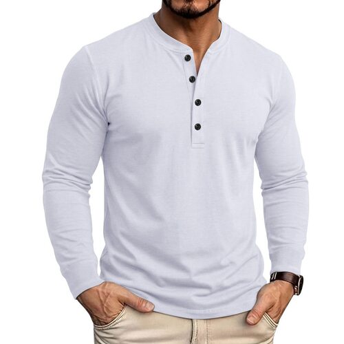 Button Henley collar long sleeved T-shirt钮扣亨利领长袖T恤