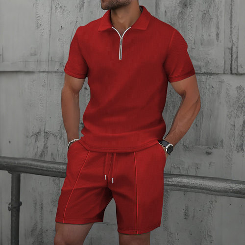 翻领拉链短袖短裤套装Collar zipper short sleeved shorts set