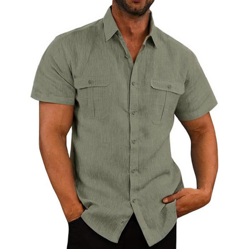 Flip collarcasualbuttonshortsleevedshirt翻领休闲纽扣短袖衬衫