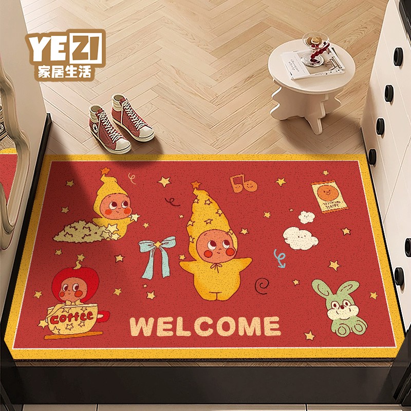 星星人红色入户门玄关防滑地毯