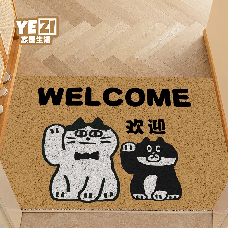 卡通招财猫丝圈入户门地垫防滑耐脏踩脚垫子玄关大门进门地毯新款