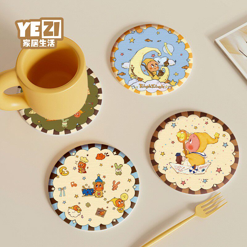 可爱星星人进口硅藻土圆形杯垫桌面办公室吸水洗手台沥水咖啡杯垫