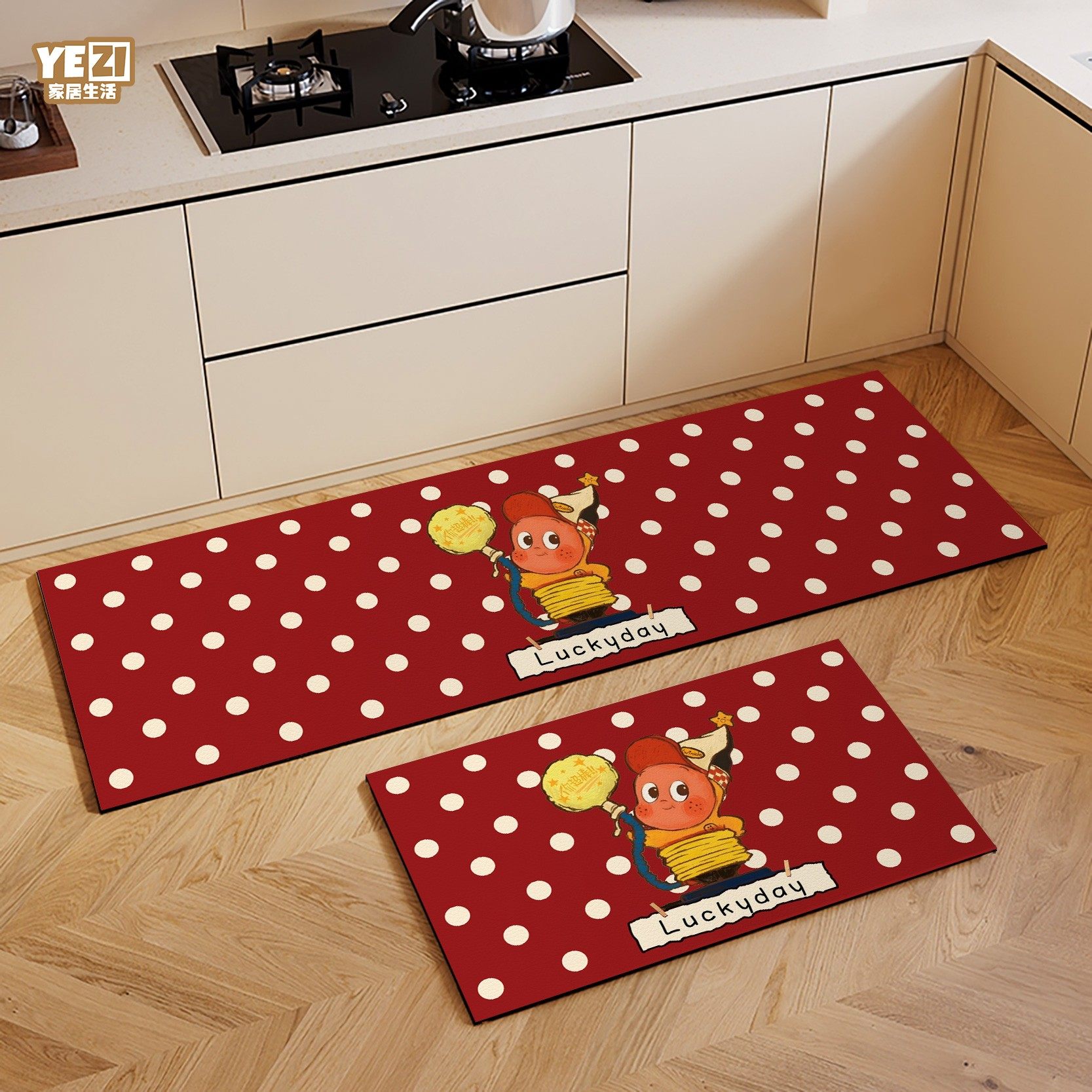 2026新款可爱星星人厨房地垫喜庆防滑防油可擦免洗吸水吸油垫脚垫,居家布艺,厨房地垫,淘宝优惠券,粉丝福利购,淘宝优惠卷